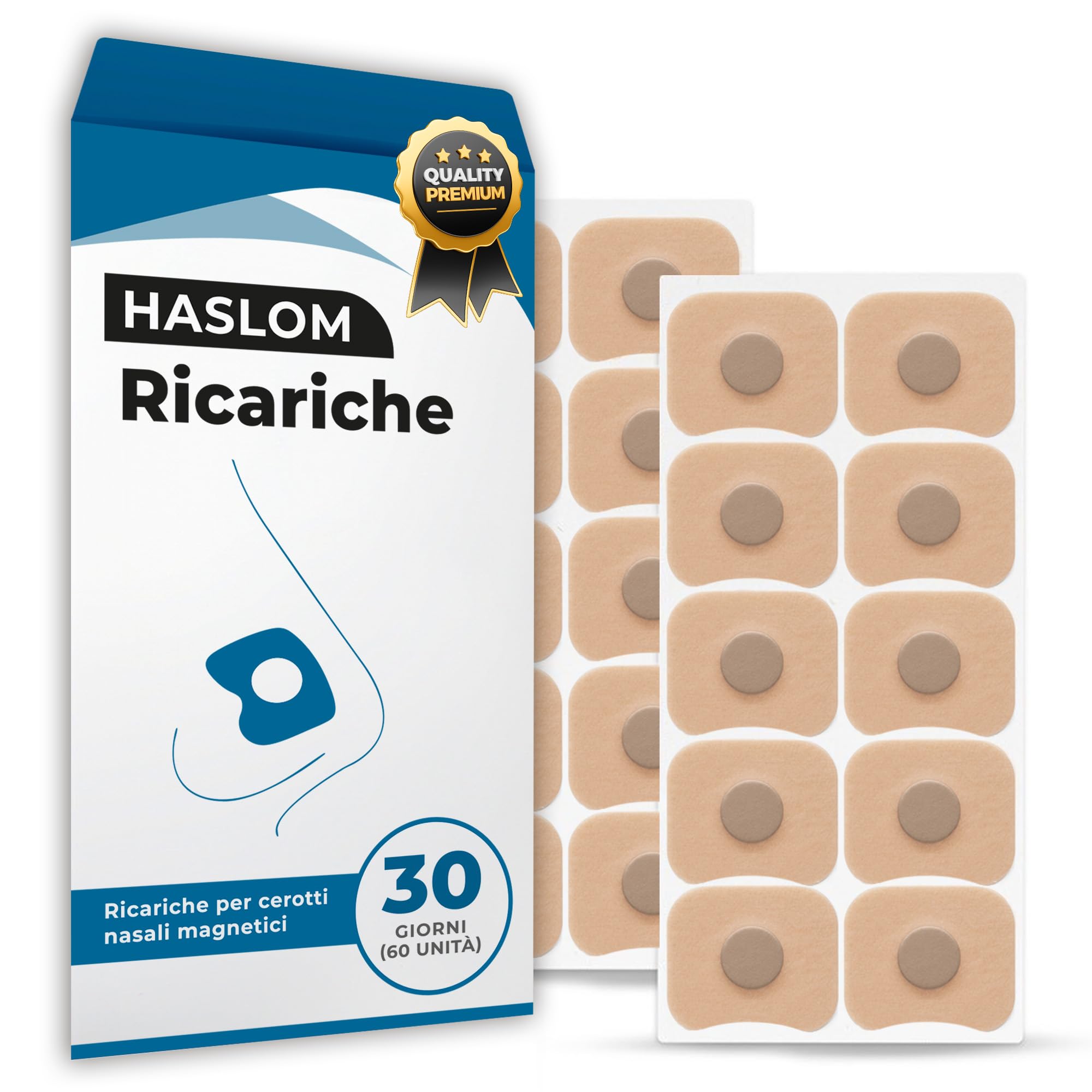 Cerotti Nasali Magnetici Ricariche - HASLOM - Ricambi Universali Cerotto Naso Calamita Adesivo Extra Forte Resistente Sudore Ricarica Magneti per Dormire - 60 Pezzi 30 Giorni