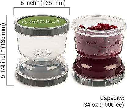 Crystalia Leak Proof Pickle Jar with Strainer Hourglass, 1000cc, Set of 2, 100% BPA FREE Leakproof Pickle Container with Strainer Flip, Upside Down Pickle Kimchi Jar, Flip Olive Jar Container