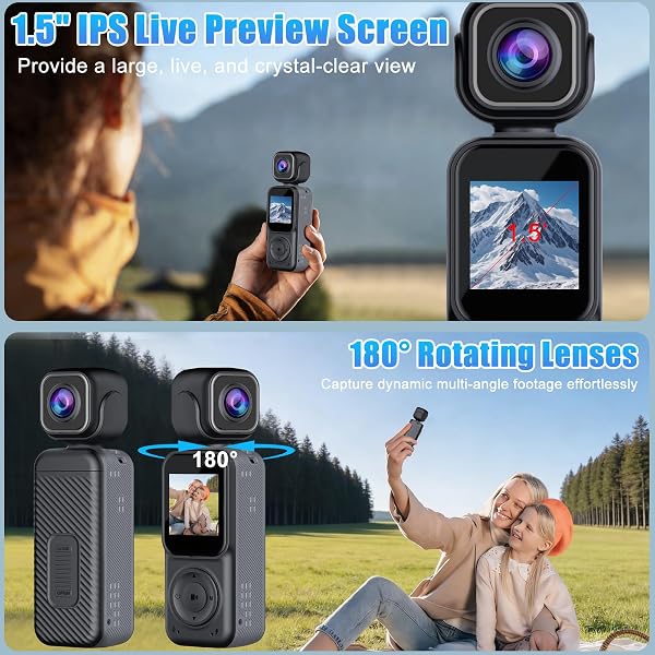 OBEST 4K Vlog Camera, Front and Rear Dual Cameras, Action Camera with 180 Degree Swivel Lens and Night Vision, Travel Camera, Sports Camera Riding, Skiing and Cycling - 4