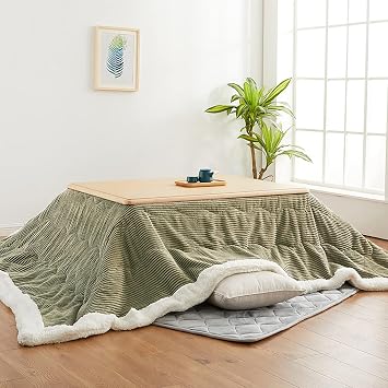 Kotatsu Table Blanket with Electric Heater, Japanese Furniture Futon Floor Table Set, Bedroom Tatami Heated Stove, Winter Foot Warmer Wooden Coffee Table, Low Lying Dining and Work Desk, for Home  Co