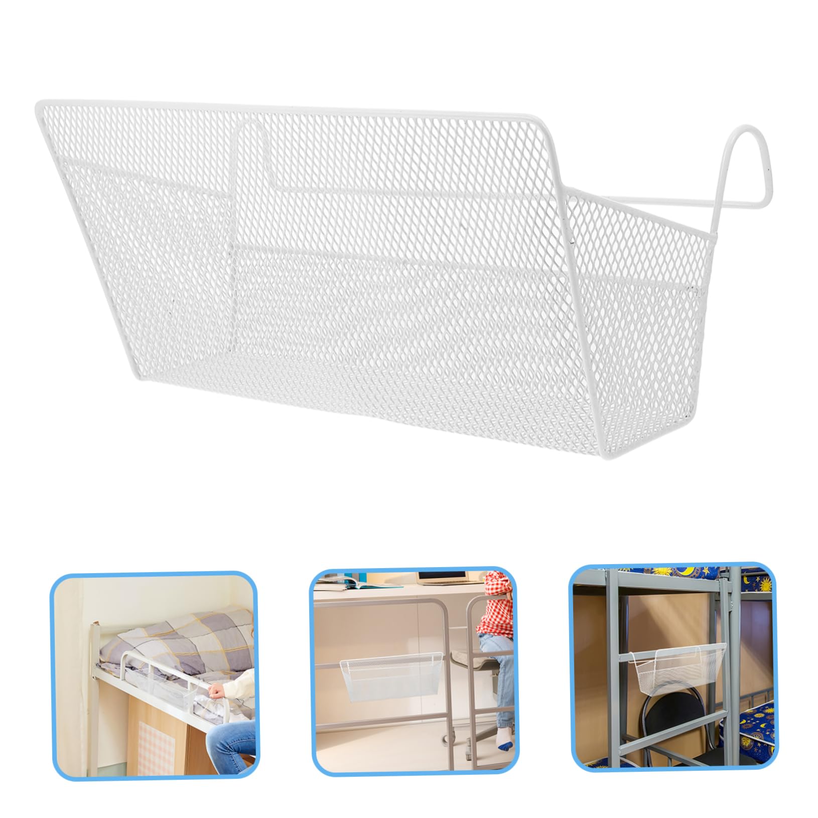 Sosoport Cesta Colgante De Metal Para Almacenamiento Junto Cama, Gran Capacidad, Sin Taladro, Resistente Hierro, Organizador Para Dormitorio y Cama, Uso Multifunción, 1 Unidad Blanca