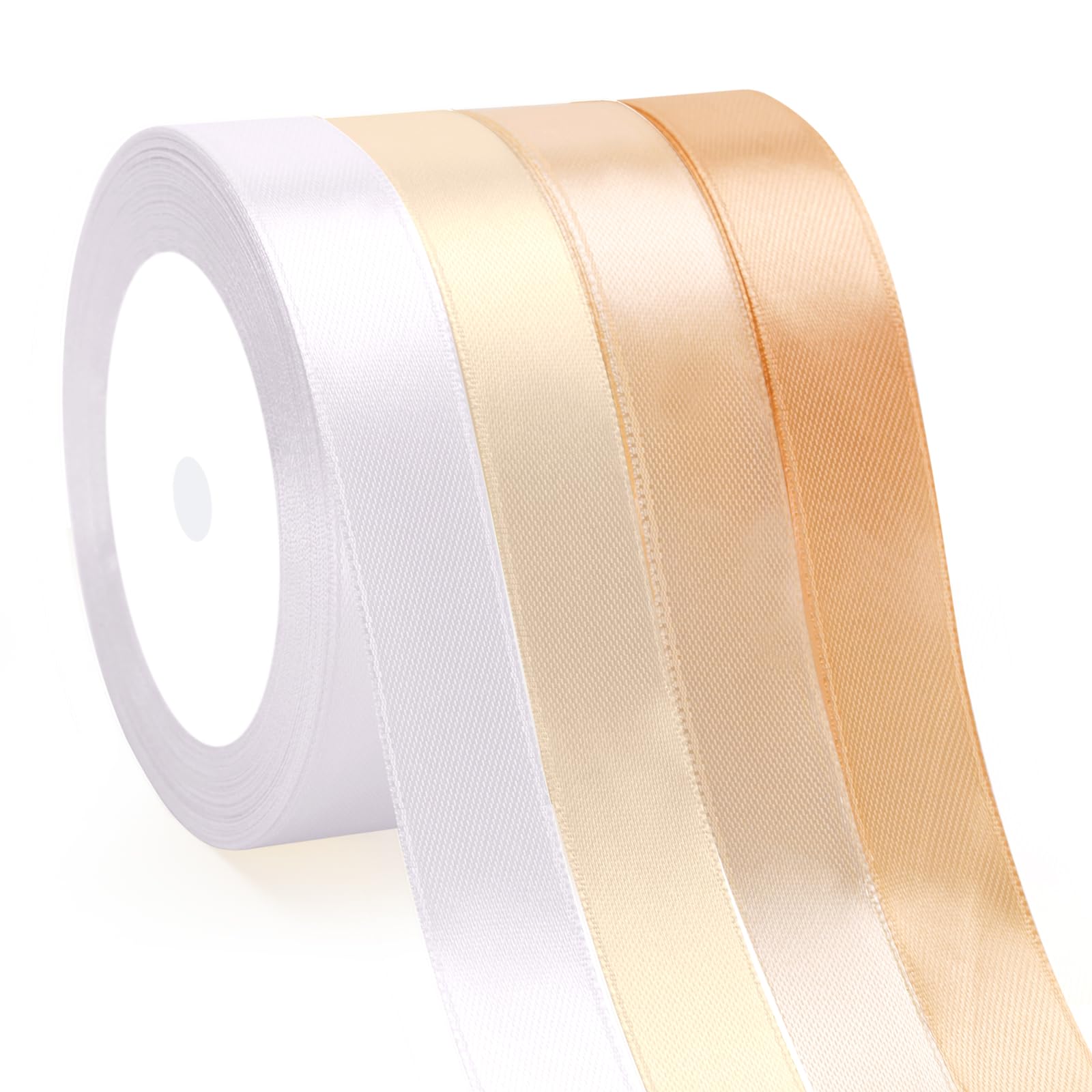 G2PLUS Cream Neutral Satin Ribbon for Gift Wrapping, 4 Rolls, 20mm x 22m
