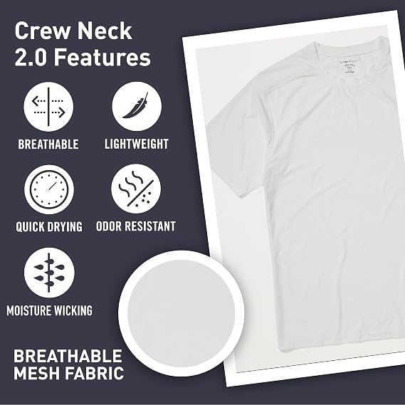 ExOfficio Men's Give-N-Go 2.0 Crew Neck - Breathable Durable Easy Care Travel Undershirt