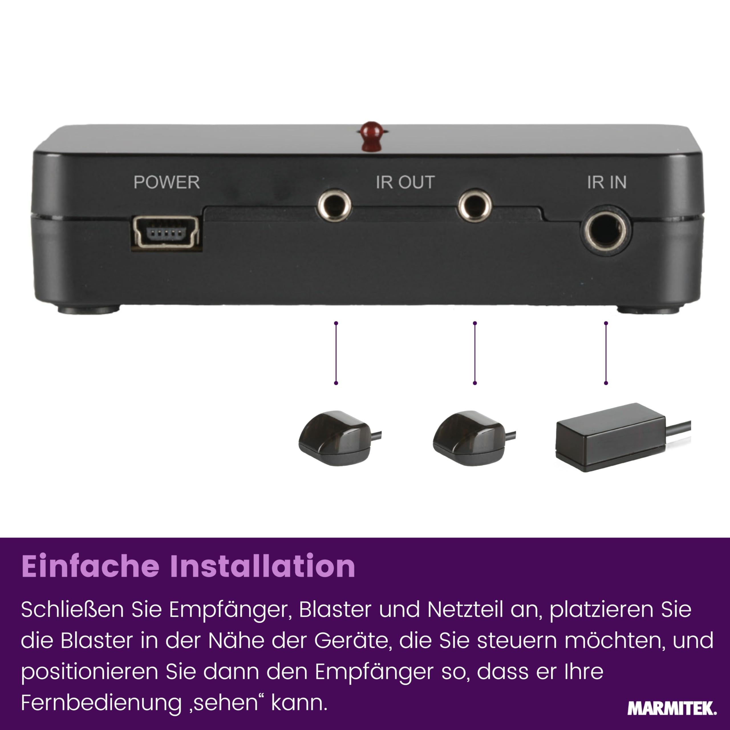 MarmitekInfrarotverlängerung - Marmitek Invisible Control 6 XTRA - Bedienen von Geräte in einem geschlossenen Schrank - kompatibel mit allen europäischen TV Decodern - extra kleiner Empfänger - Blaster LED | IR Extender zum Bedienen von Geräten im Schrank