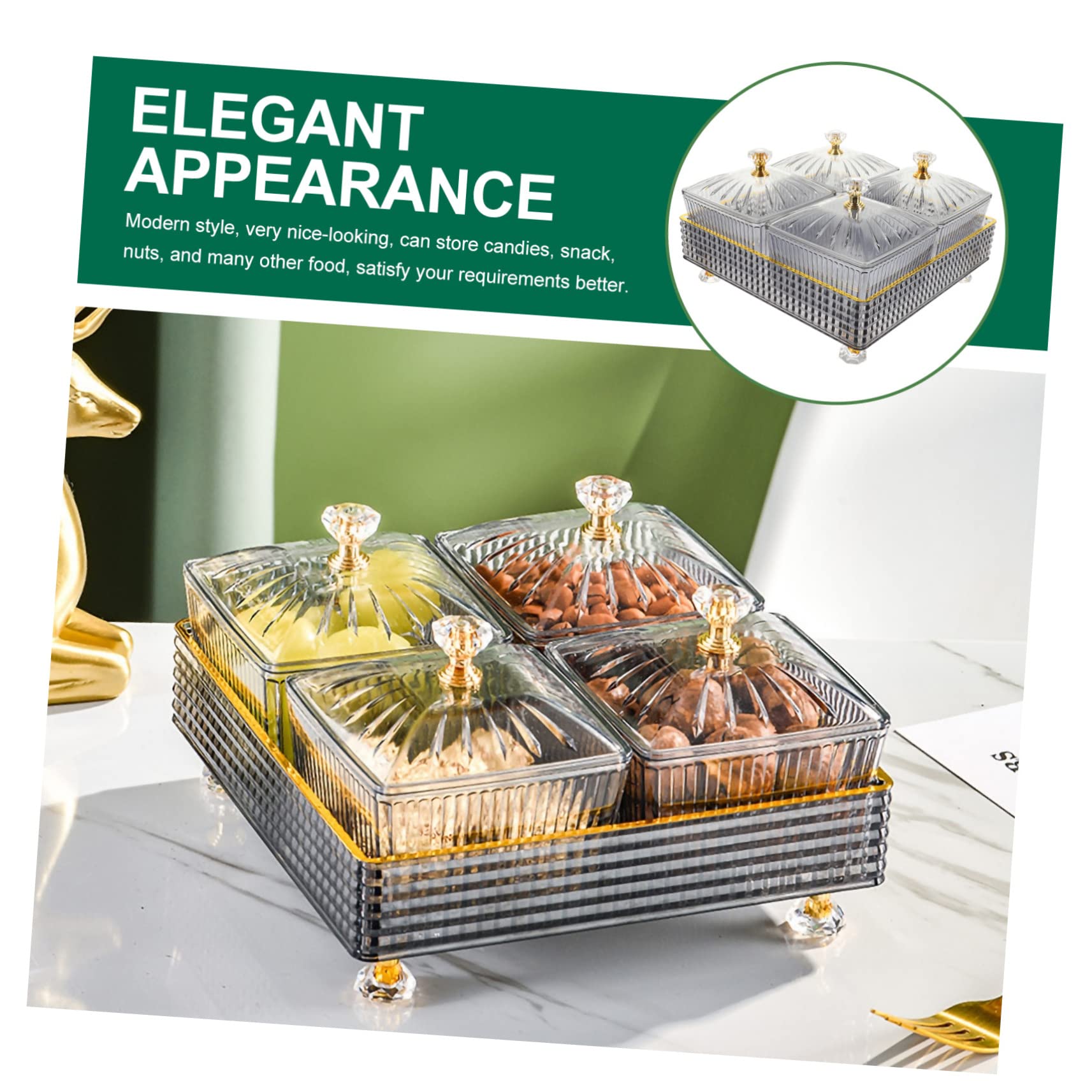 Zerodeko 1satz Geteilte Snackschale Mit Tray Elegantes Fächer Design Für Dips Süßigkeiten Nüsse Und Früchte Für Partys Ktv Bar Und Zuhause Modernes Graues Tablett