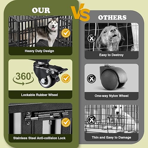 Miniatura 3 de Jaula de perro indestructible de 38 pulgadas XL de metal para perros grandes, jaula de perro a prueba de escapes con ruedas, bandeja extraíble
