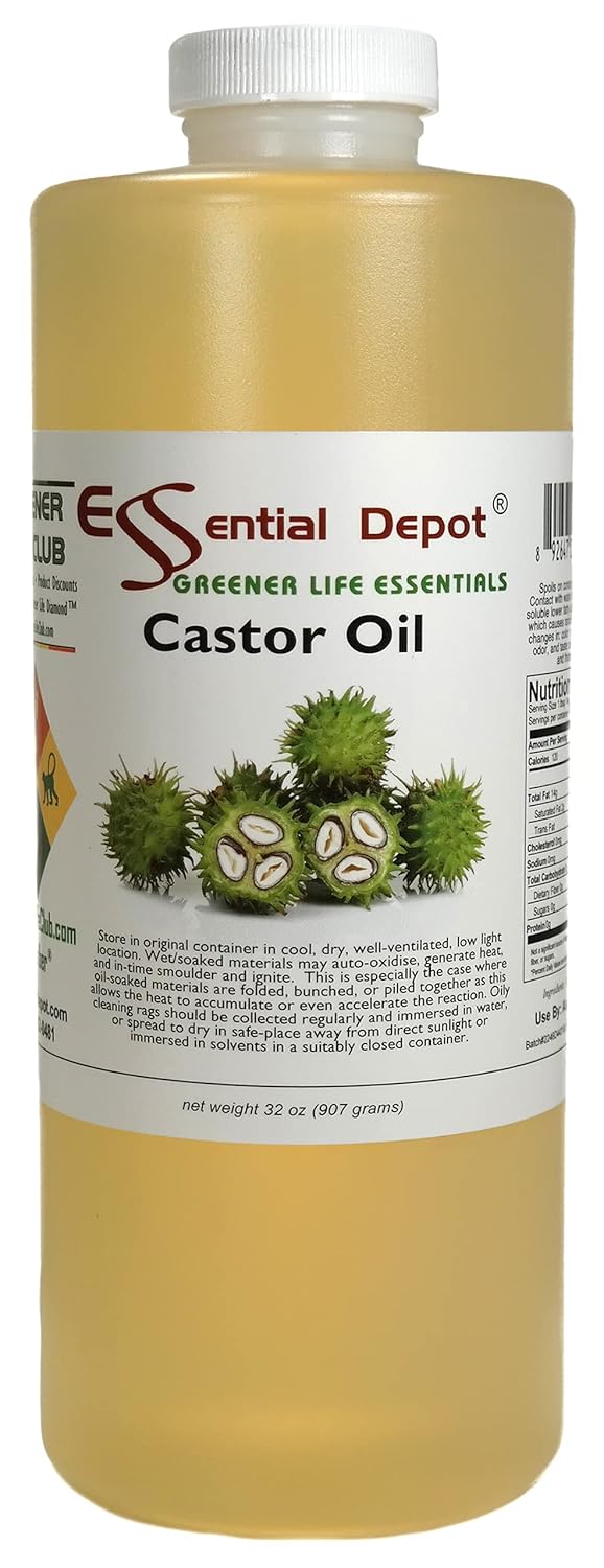 Castor Oil - 1 Quart - 32 oz - Food Grade - Safety Sealed HDPE Container with Resealable Cap - 100% Pure and Natural for Hair, Skin, Massage, and Cooking