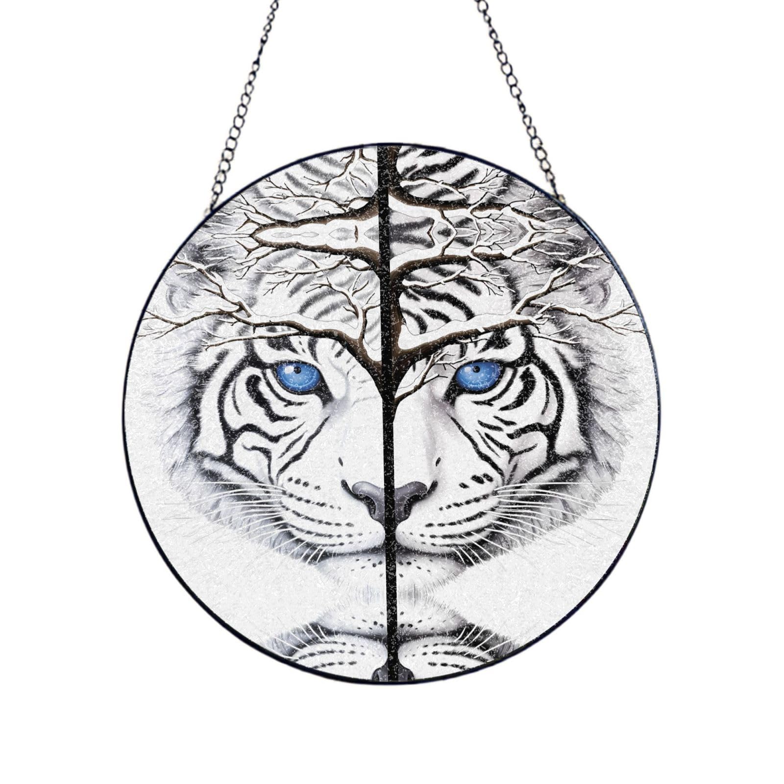 Poezjzw Stained Glass Window Hanging - Tall White Tiger Sun Catcher For Door Garden Home Decor Christmas Mother'S Day Birthday Gifts 10in（25cm）