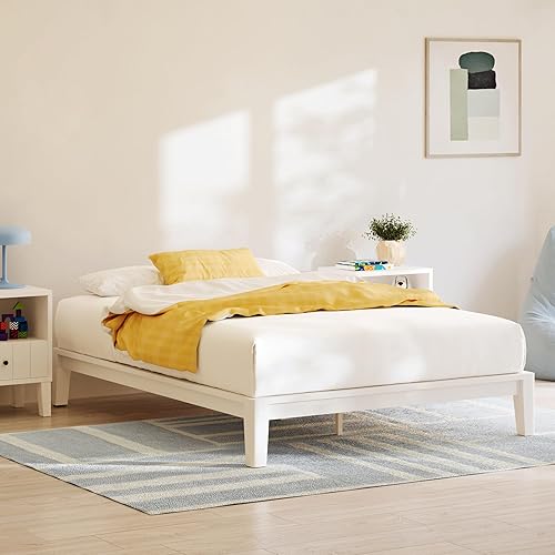 Nectar Kids Bamboo Platform Bed Frame - Full - White - Floating Center Support Legs - 12” Height - Easy Tool Free Set Up - Durable & Kid-Friendly - Sturdy Wooden Slats for Support