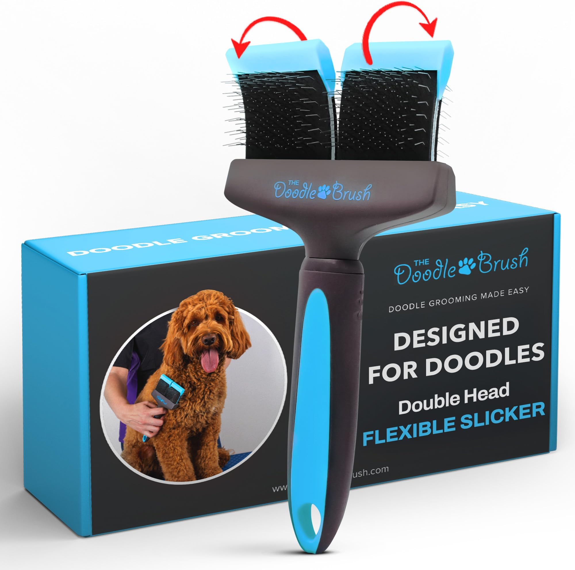 Slicker Brush for Dogs, Dual Head Dog Grooming Brushes, Flexible Head Slicker for Dogs, Poodle, Labradoodle, Cockapoo, Tangle-Free Grooming, Healthy & Shiny Coat Pet Brushes