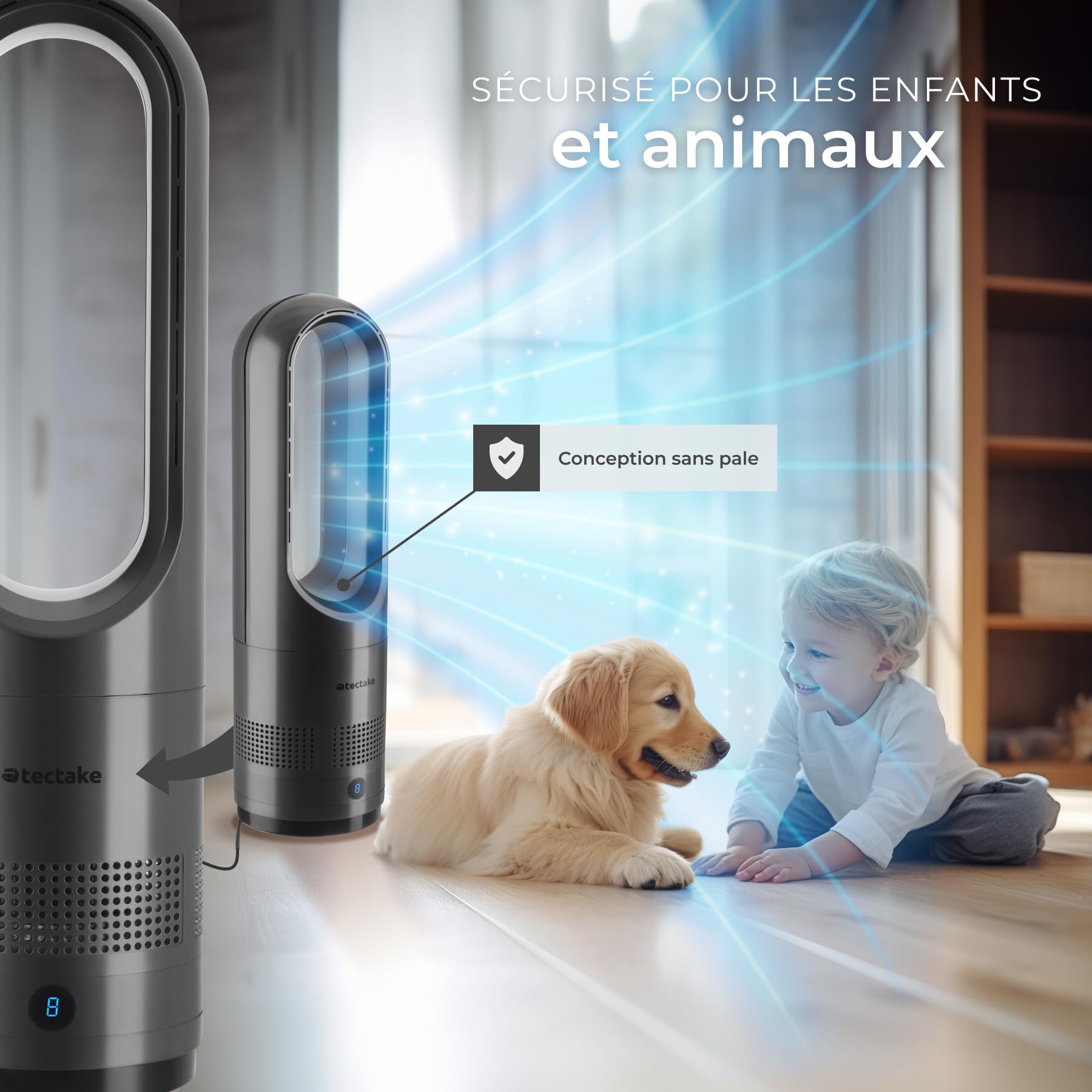 tectake® Ventilateur Colonne Ventilateur Silencieux & Oscillant 80°, 8 Vitesses Minuterie avec Télécommande Ecran LED Ventilateur portable pour Bureau Chambre Salon Maison - Gris anthracite