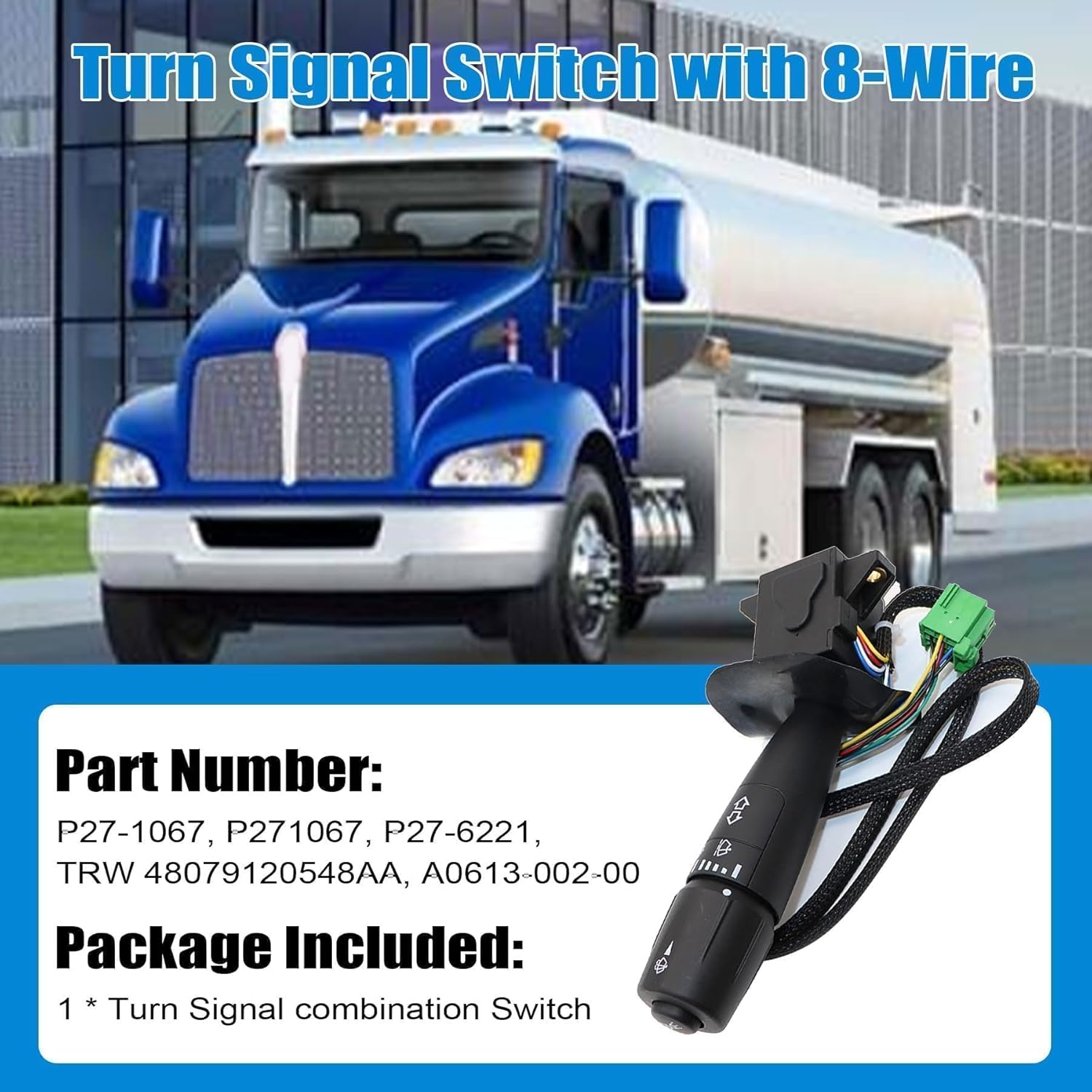 XQSMWF Turn Signal Switch with 8-Wire Black Compatible with Peterbilt & Kenworth #P271067 P27-1067 P27-6221 20548AA A0613-002-00
