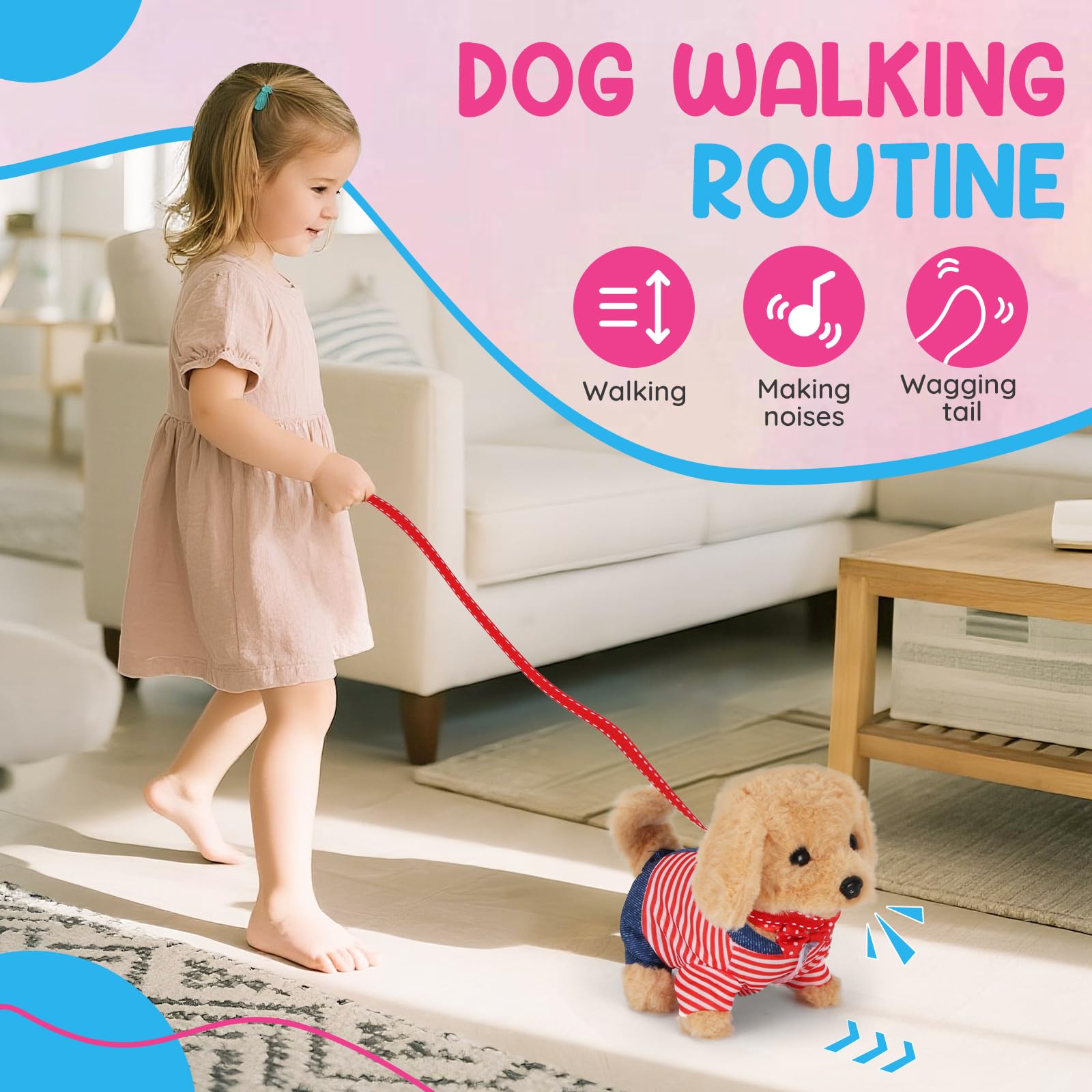 Toddler Toy 10 Pcs Interactive Retriever Robot Dog Toy - Walking & Stuffed Puppy with Stethoscope for Vet Role Play, Educational Toddler Gifts for 3 Year Old Girl