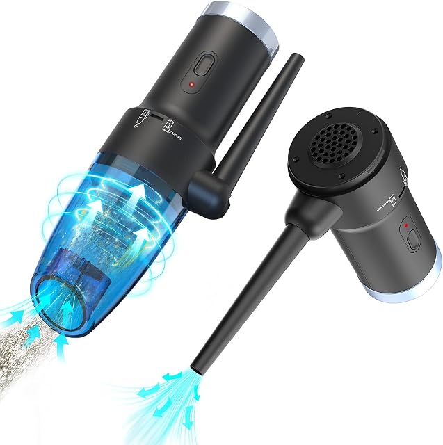 Cordless Air Duster & Vacuum 2-in-1, Electric Compressed Air Duster Blower Replaces Canned Air Spray for Computer Keyboard, Wireless Portable Mini Handheld Car Vehicle Vacuum Cleaner