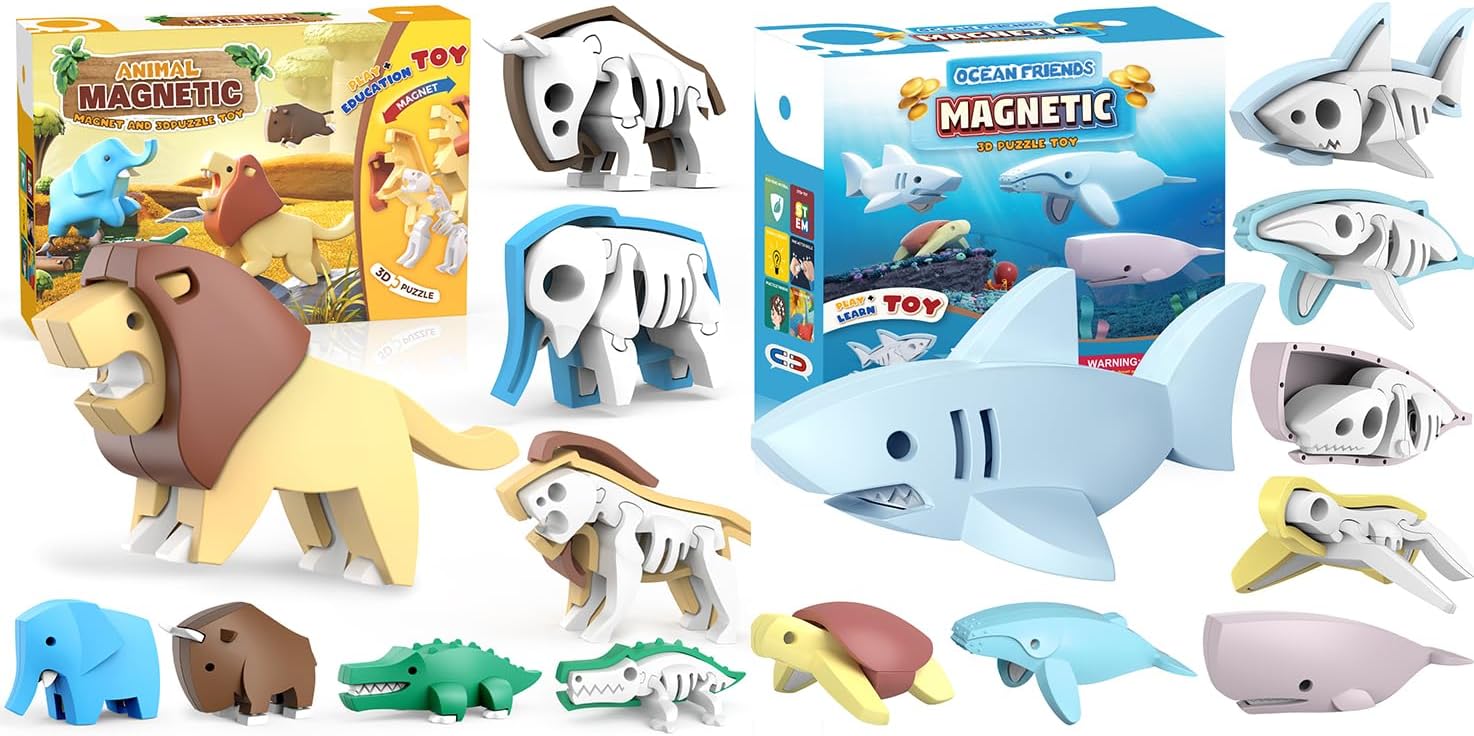 Magnetic Animal Building Toys,Magnetic Ocean Animals Building Toys,STEM Toddler Learning Toys 3D Puzzle Sea Animals for Boys Girls