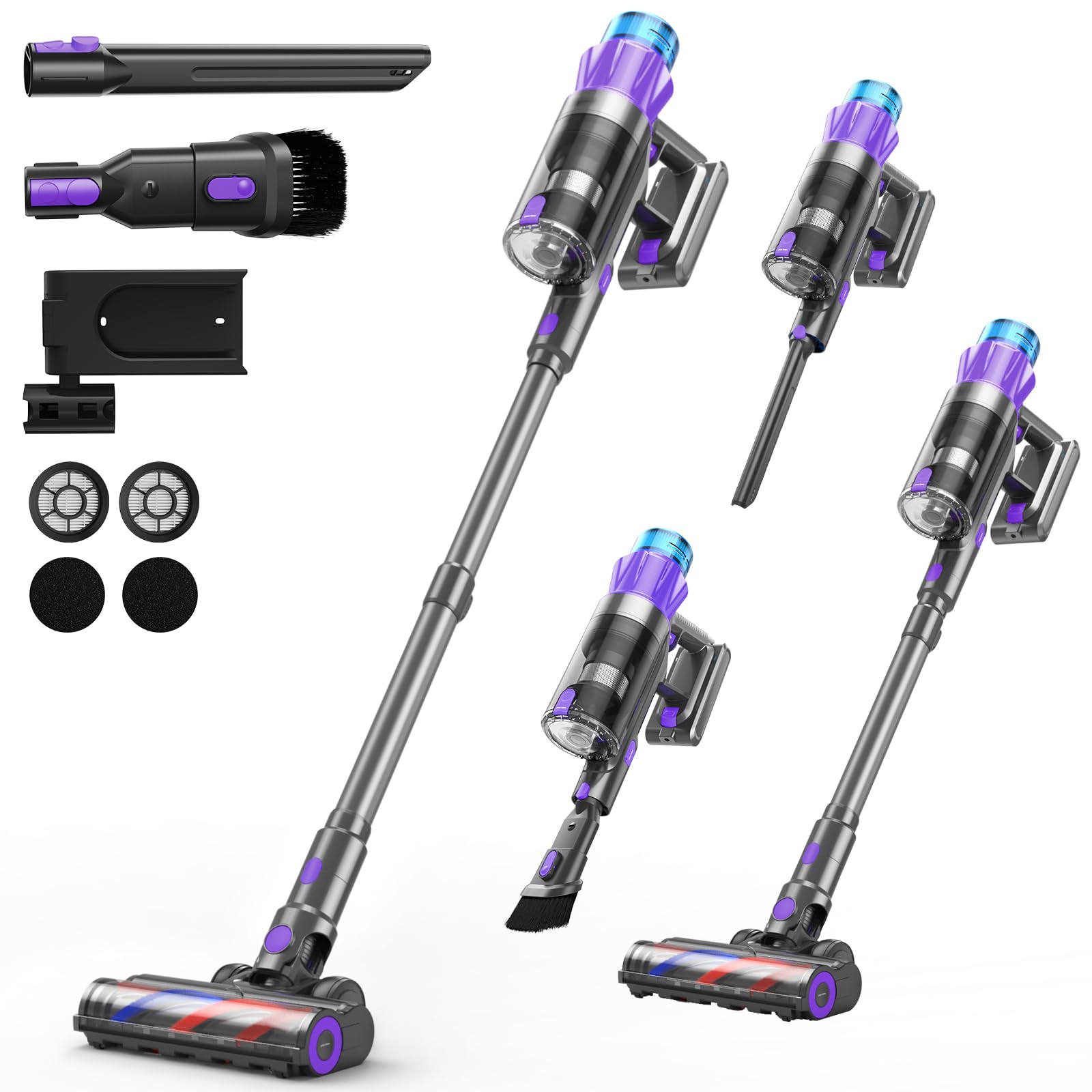 Redkey Aspiradora inalámbrica 58 KPa/600 W/70 Min, Escoba eléctrica inalámbrica Potente Vertical con antienredos, Pantalla LED, Aspirador para Animales, Suelos, alfombras, Coches y Pelo P9 Pro