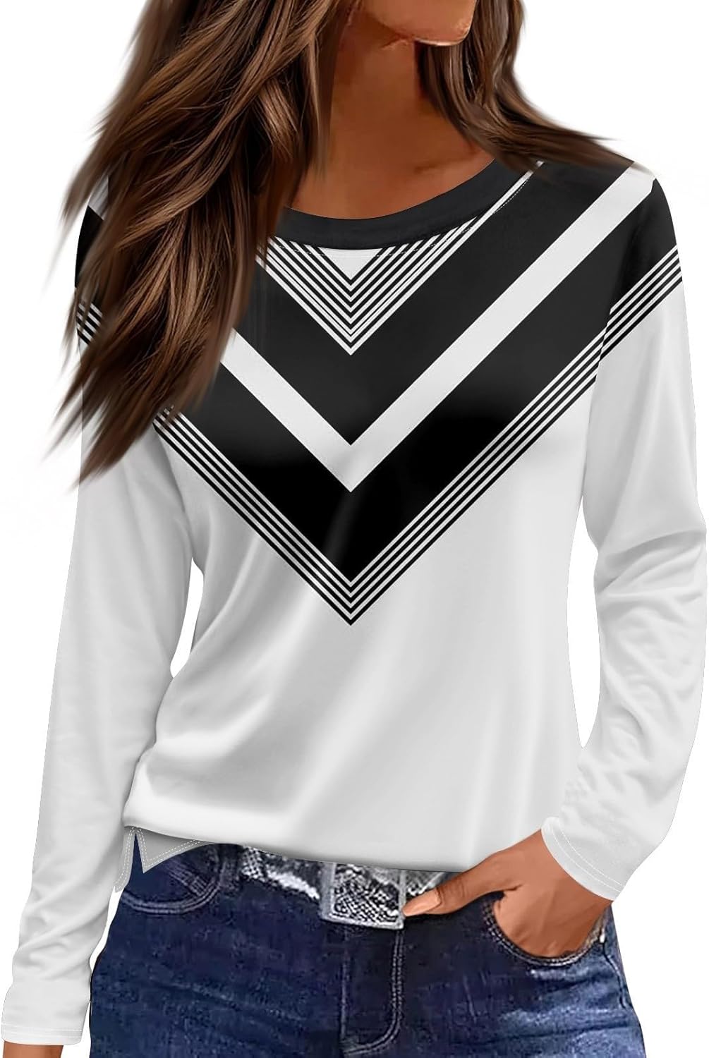 Womens Lengthy Sleeve T Shirts Informal Henley Tunic 2024 Free Match Print Fall Tops Vogue Informal Printed Spherical