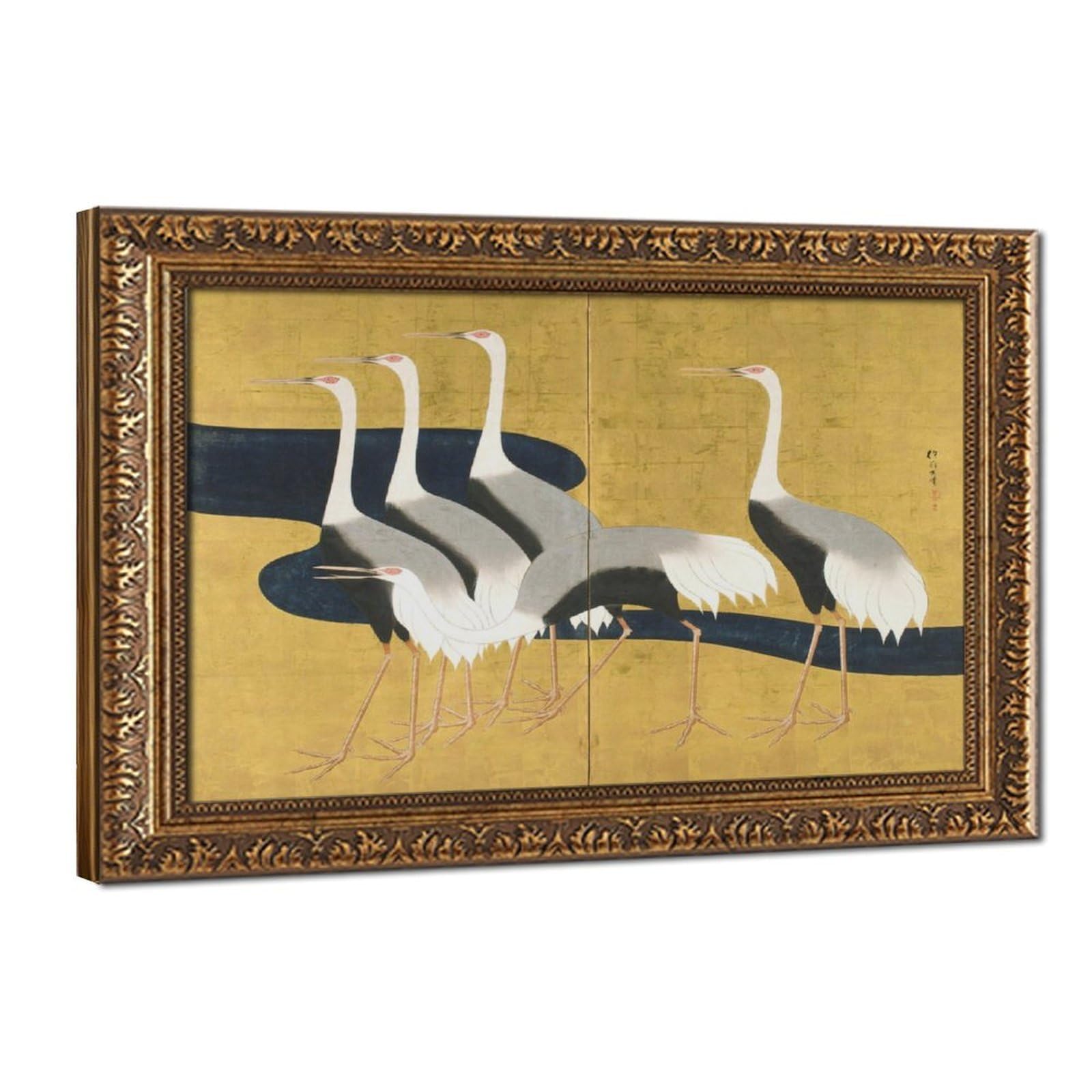 WCYB Cranes by Sakai Hoitsu Prints Posters Canvas Deco Paintings Wall Art For Office Hangable Frame 20" L X 30" W