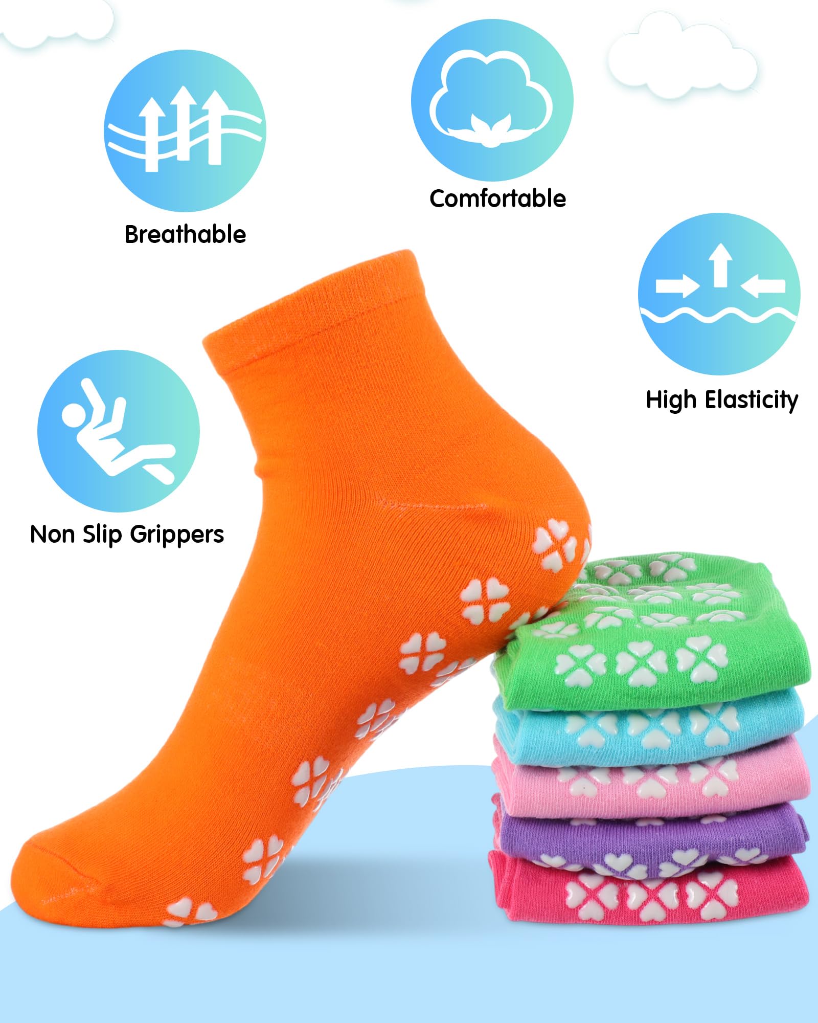 Vicenpal 45 paia di calzini antiscivolo calzini antiscivolo calzini da yoga da donna e uomo calzini a pantofola con pinze a prova di piede, calzini antiscivolo per ospedale Barre Pilates, 15 colori,