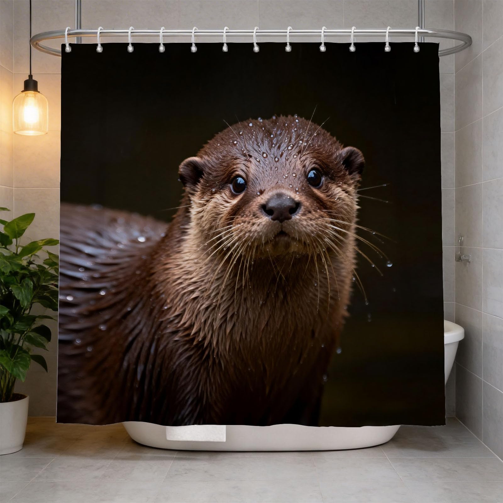 Hongduo 3D Otter Motif Shower Curtain for Stalls Bathtubs Wild Animals Bathroom Decor Shower Curtain Set Polyester Fabric Waterproof 120x180cm/48X71 Inch with Hooks