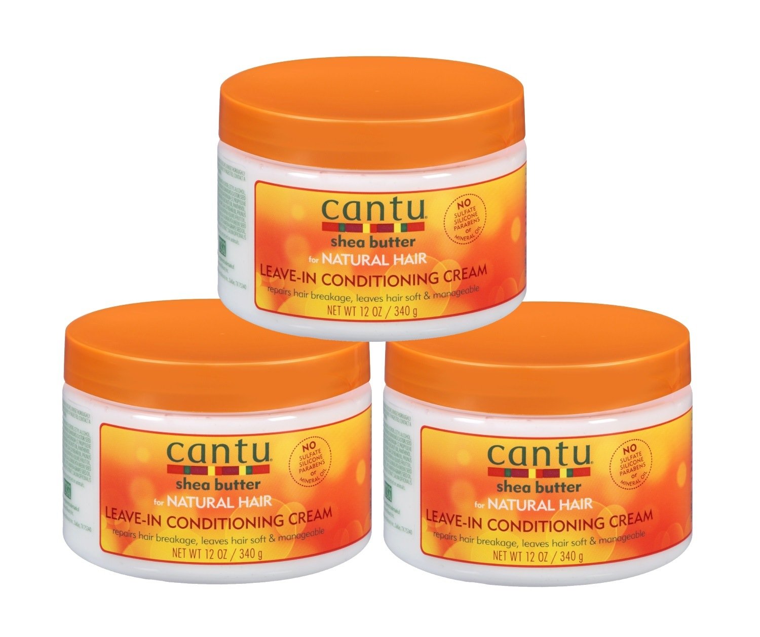 Cantu Natural Hair Leave-In Conditioner Cream Jar 12 Ounce (354ml) (3 Pack)