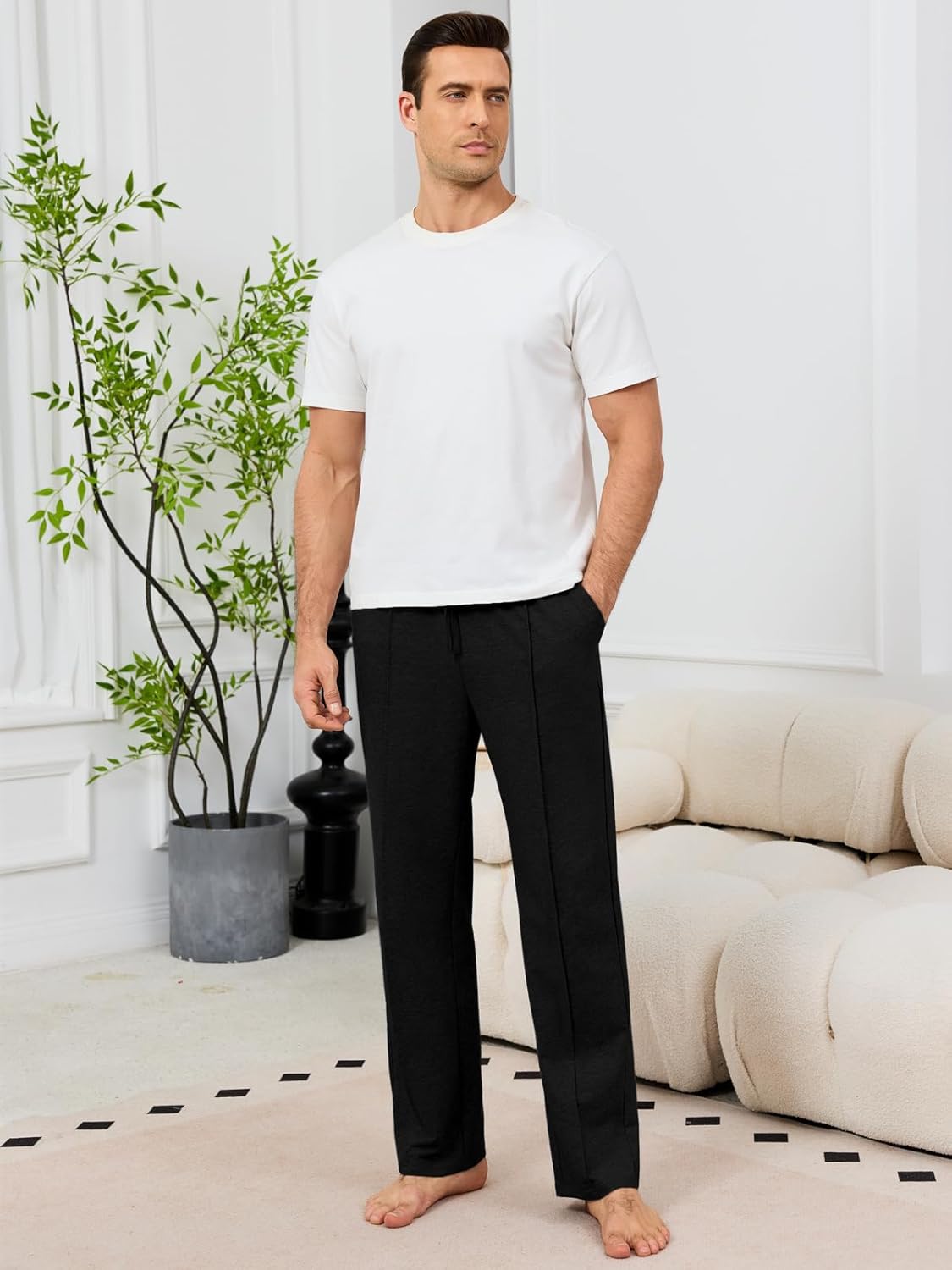 Auxo Mens Sweatpants Open Bottom Cotton Yoga Sweat Pants Lightweight Casual Running Athletic Lounge Pants with Pockets - Image 4