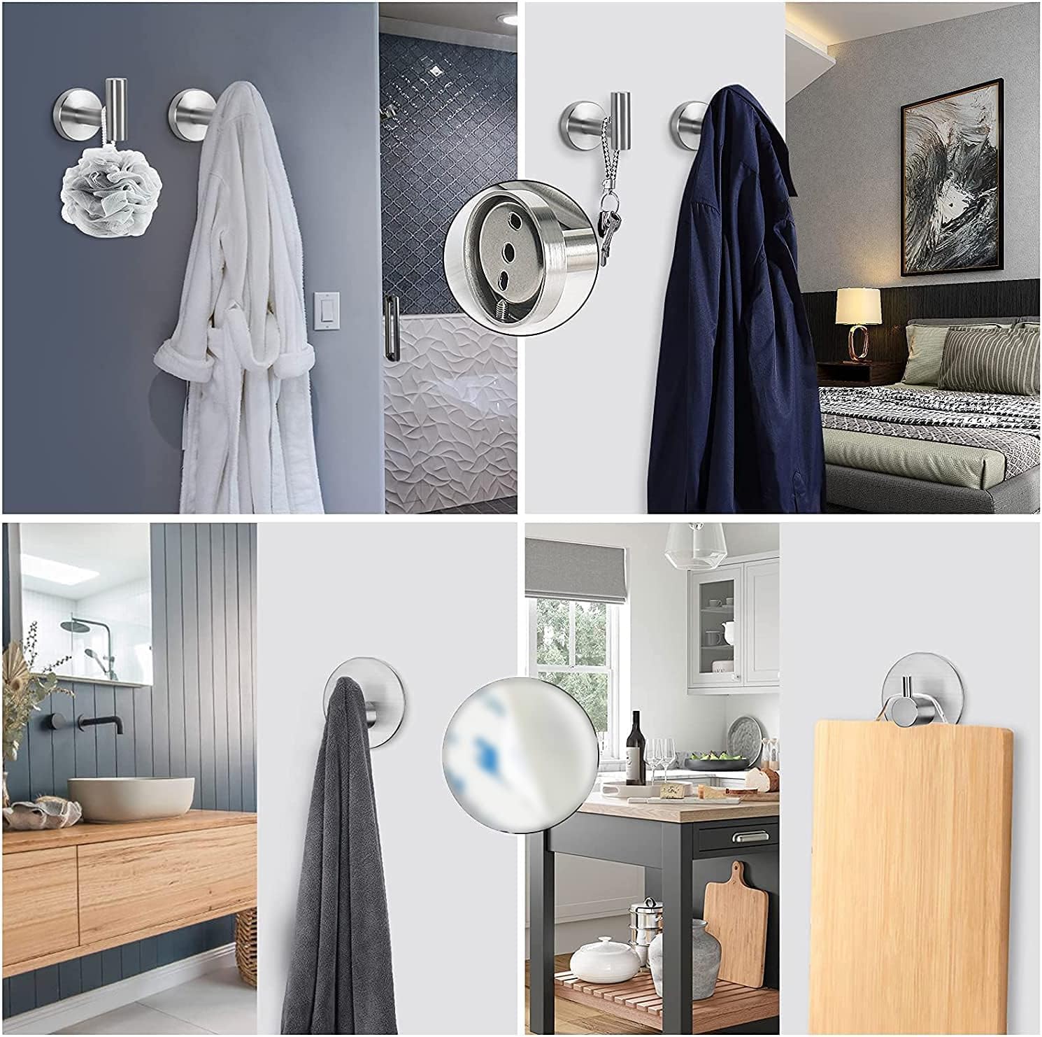 NearMoon Bathroom Hardware Set SUS 304 Thicken Stainless Steel-Towel Bar Set Include 16" Towel Rod, Toilet Paper Holder, Multifunctional Hooks Bathroom Accessories (Brushed Nickel, 10 Pcs)