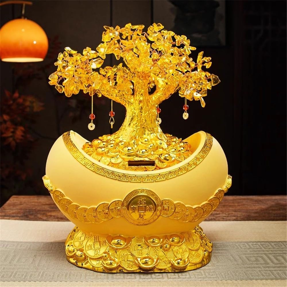 Ornament Cytryn Fortune Tree Decoration, ze złotymi wlewkami kryształowymi ornamentami, domowe rękodzieło inauguracyjne drzewo pieniędzy