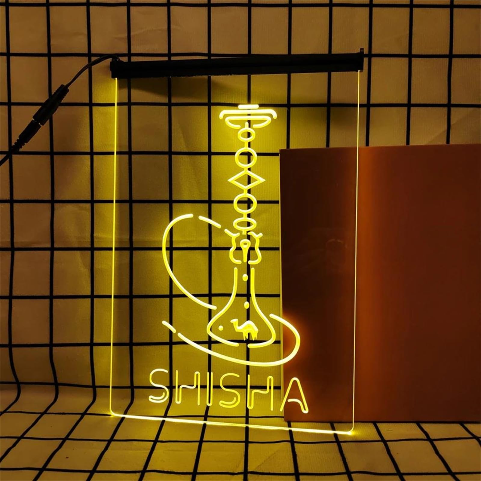REWIS Shisha LED Neon Signs, USB Powerd Dimming Neon Lights, for Hookah Bar Wall Hanging Luminous Decor,Yellow,30x40cm