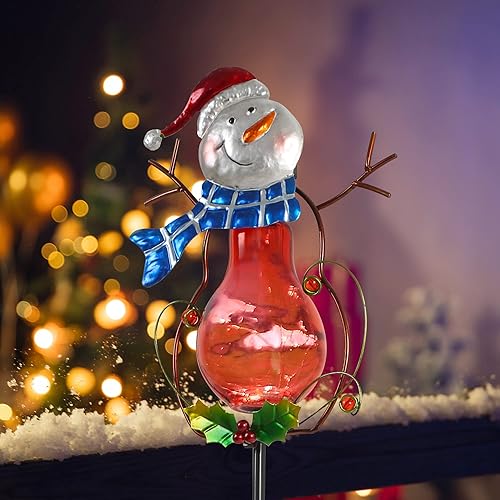 Topadorn Luz solar para caminos LED para exteriores, estaca de jardín inalámbrica, impermeable, decoración de Navidad, muñeco de nieve rojo