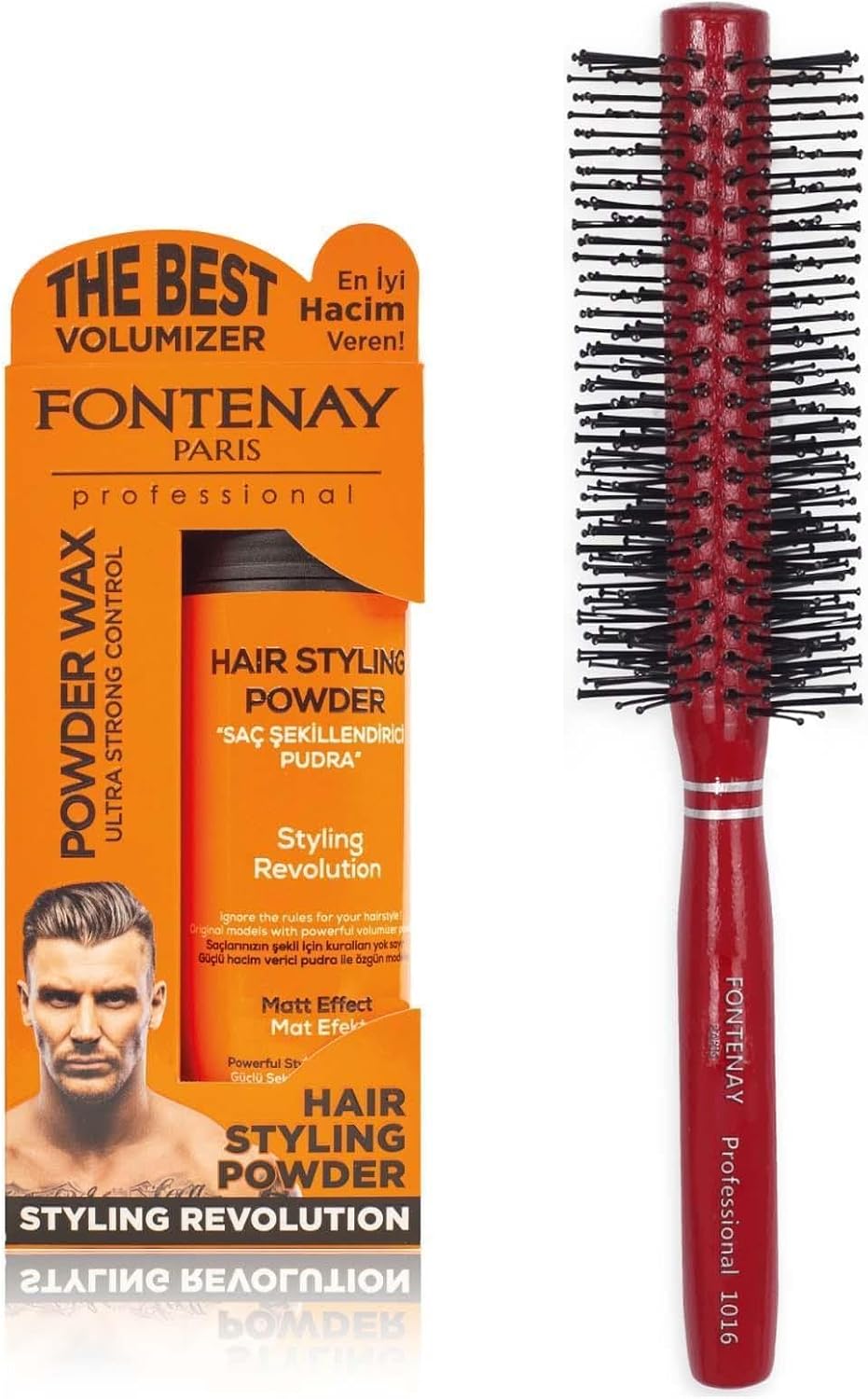 Fontenay Saç Şekillendirici Pudra Toz Wax Ultra Strong Turuncu 20gr + Profesyonel Saç Fırçası 1016 2'li Set