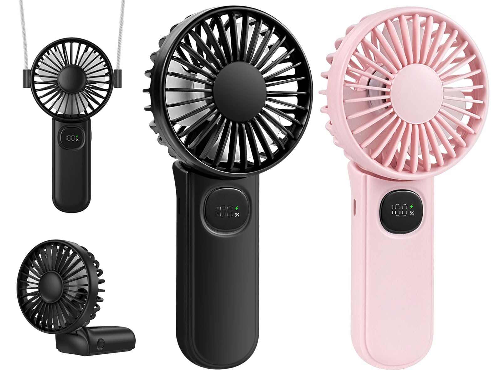 Portable Handheld Fan 2 Pack, Foldable Mini Hand Fans USB Rechargeable Battery Operated Fans with 5 Speeds Quiet Small Personal Eyelash Fan for Women Men Office Outdoor Travel Camping