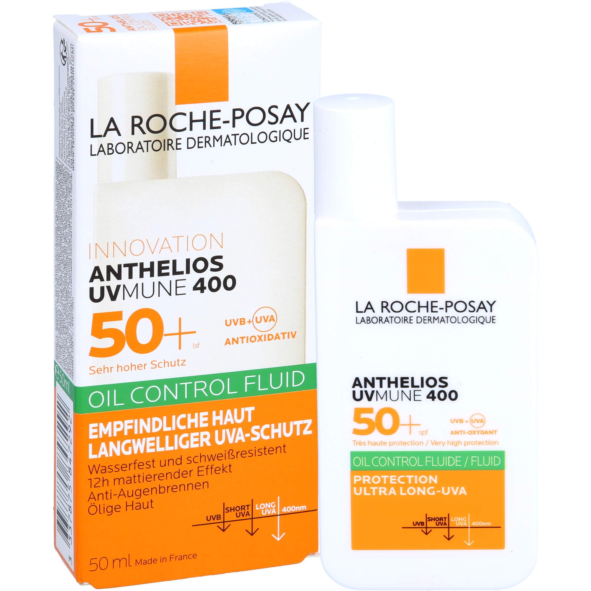 La Roche Posay Invisible Fluid z filtrem przeciwsłonecznym z SPF50+, efekt matujący, 24 godziny, wodoodporny, pot i piasek, formuła z Mexoryl 400, Anthelios UV-MUNE 400 Oil Control, 50 ml