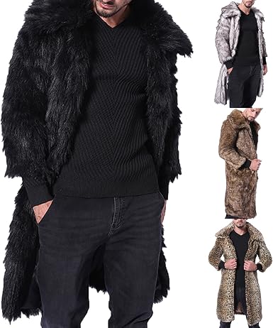 LUCKME Faux Fur Overcoat for Men 