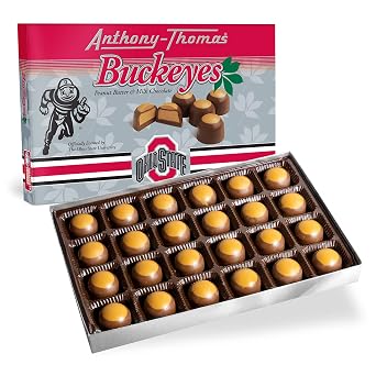 Anthony-Thomas, Peanut Butter & Milk Chocolate Buckeyes in Ohio State Buckeyes Box, Deliciously Delightful Snacks 24 Count