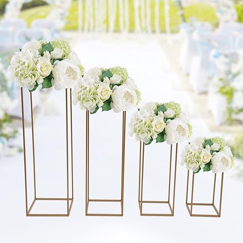 Soporte de flores de metal para centros de mesa de boda, soporte de flores doradas, arreglo floral, soporte geométrico para florero (4 piezas 15.7