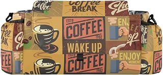 Coffee Theme Universal Stroller Organizer with Cup Holders, Cafe Vintage Stroller Organizer Bag and Removable Shoulder Strap Fits Most Baby and Pet Strollers