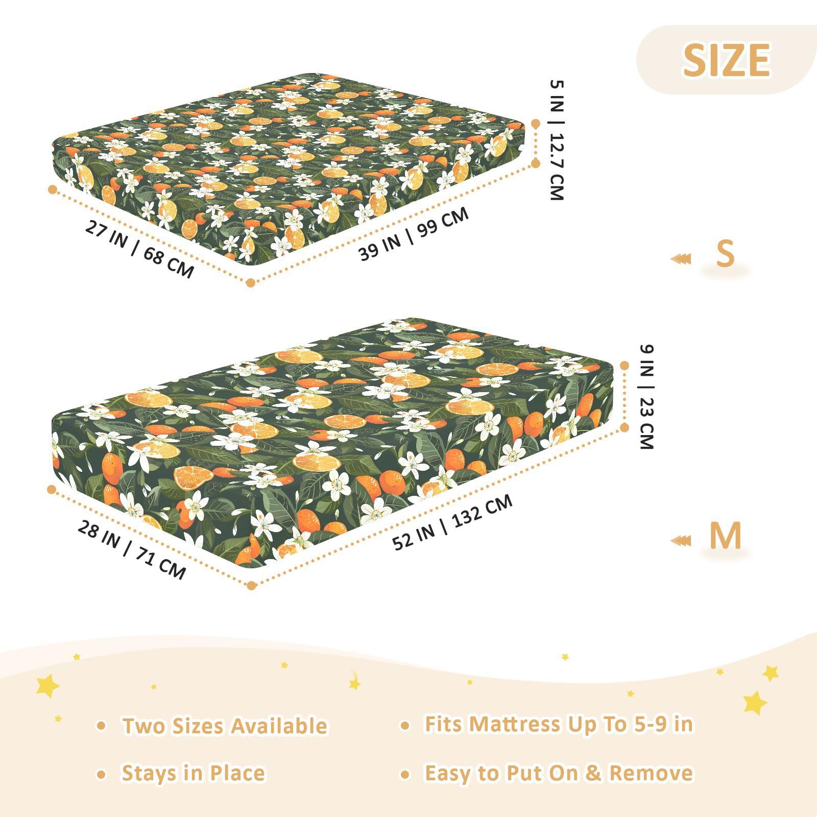 Drap-housse pour berceau de bébé avec fond de fruits oranges pour garçons et filles, drap-housse standard doux, 71,1 x 132,1 cm