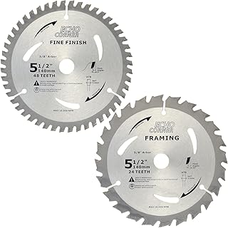 5-1/2" (5/8" Arbor) Circular Saw Blades 48Tooth+24Tooth, Heavy Duty Combo Pack Carbide TCT Fine Cut Fine Finish Crosscut Framing Ripping Wood Plywood MDF Plastic Veneer Lumber Laminate