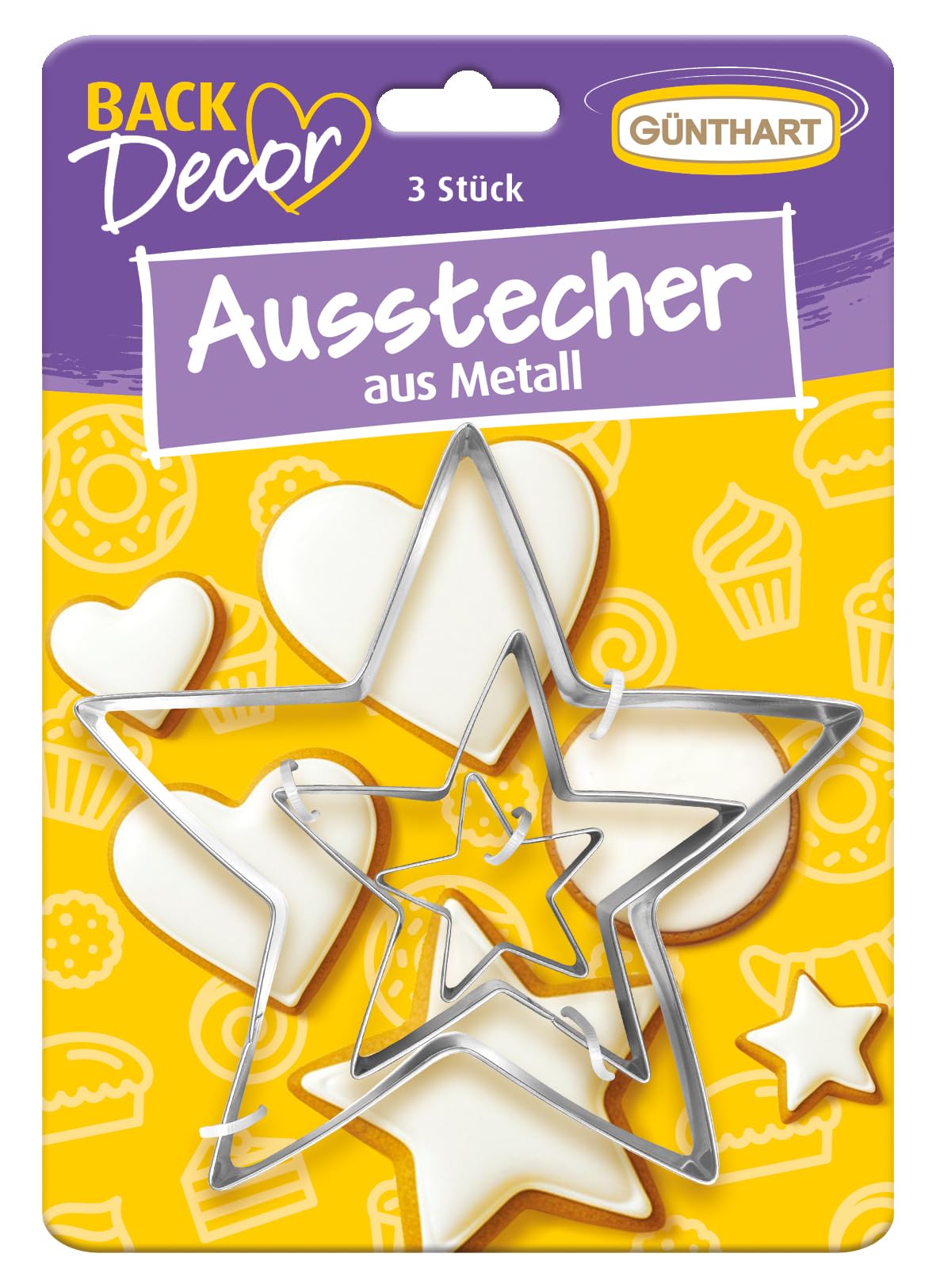 Günthart BackDecor 3 Ausstecher Set mit Herz, Stern und Kreis in je 3 verschiedene Größen, 1er Set (9 Stück)