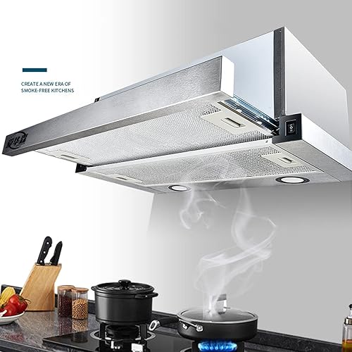 Miniatura 7 de Campana extractora de cocina, campana extractora de acero inoxidable, ventilador extractor integrado de 23.622 in con luz LED, campana extractora