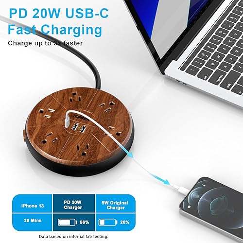 Miniatura 3 de Regleta de alimentación con USB, carga USB-C PD de 20W, cable de extensión de 6.5 pies con 6 salidas, 1 USB-C, 2 USB-A, regleta de alimentación