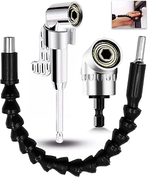 Flexible Drill Bit Extension + Right Angle Drill Attachment,105 Degree Right Angle Drill Bit Adapter,Angled Screwdriver for Tight Space Long and Short SPB-3