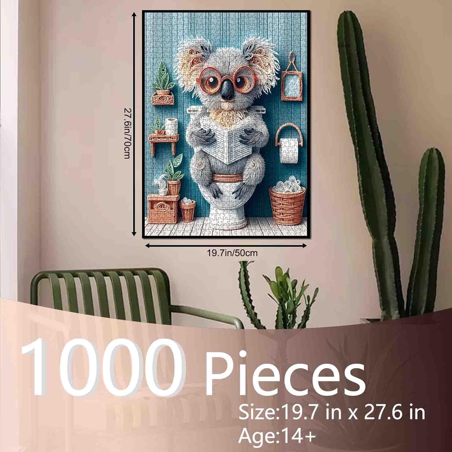 Koala Sit on Toilet Jigsaw Puzzles for Adults 1000 Pieces Plants Washroom Animal Reading Books Bathroom Puzzles Best for Family Game Play Collection Family Activity Perfect for Game Night