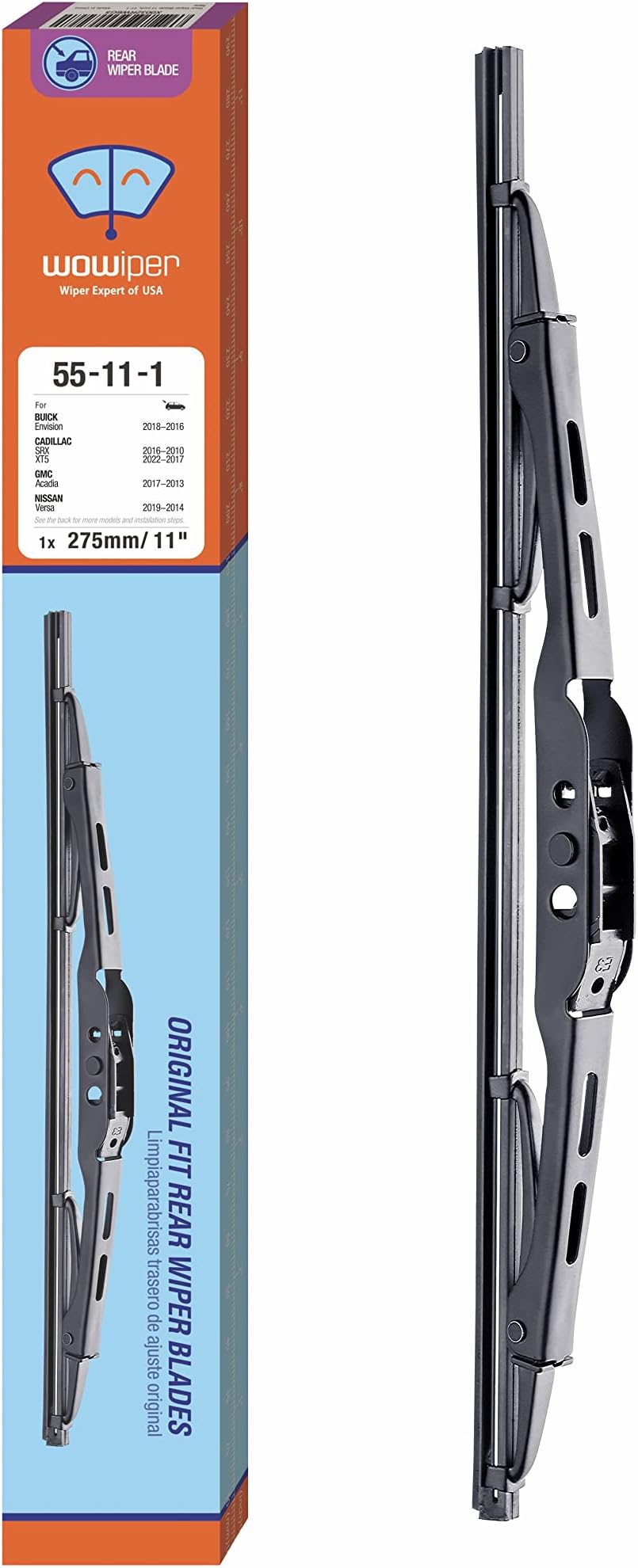 WOWIPER 11 inch (11-1) Rear Wiper Blade Replacement for GMC Acadia 2018-2013/Cadillac SRX 2016-2011 XT5 2021-2017 +More J-Hook Type Wiper Arms