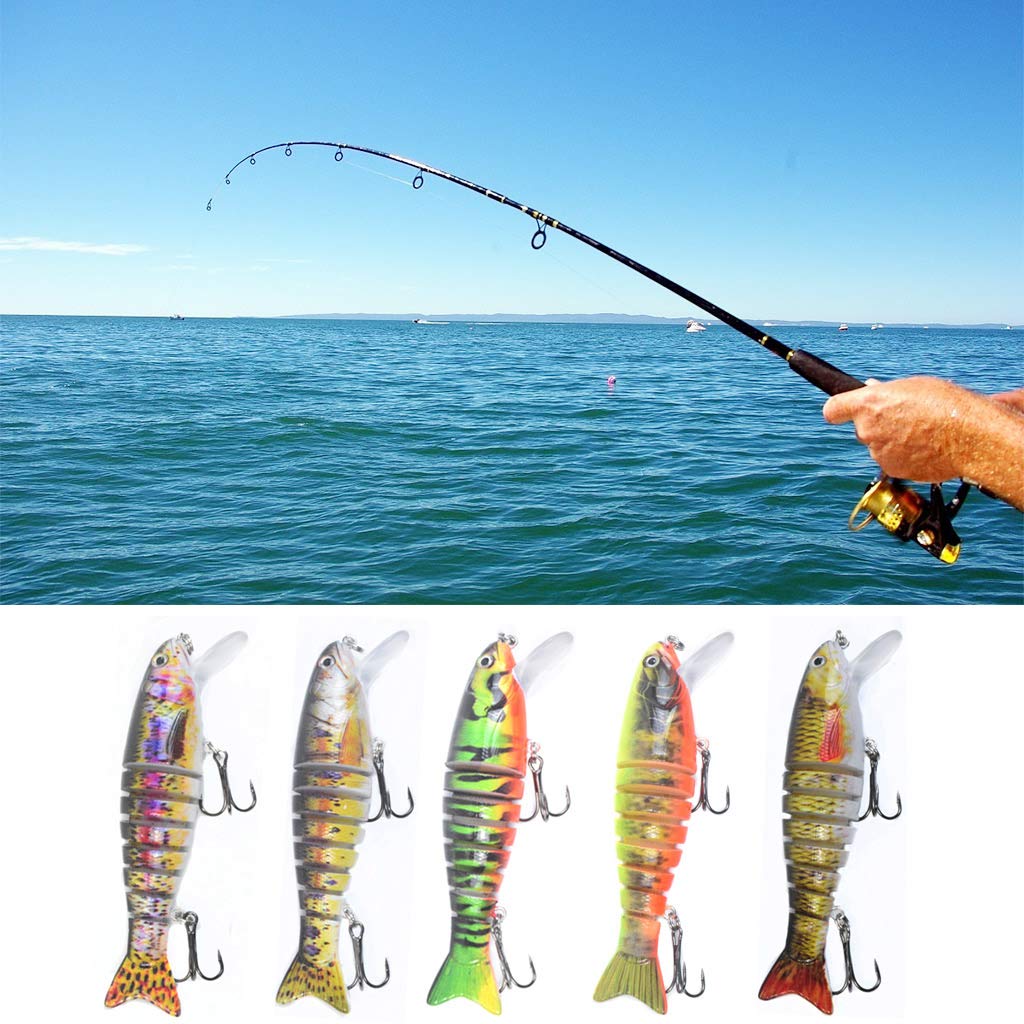Juego de cebos de pesca con cuchara para trucha, lubina, salmón, 4.3 pulgadas, multiarticulados, cebos de pesca lentos y duros