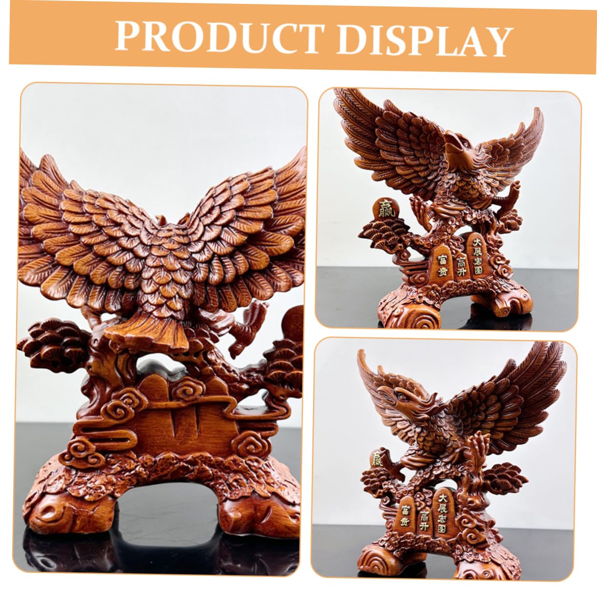 Amazon｜Toyvian 木彫りの鷲の置物 ワシの彫刻 中国の鳥の像 テーブル