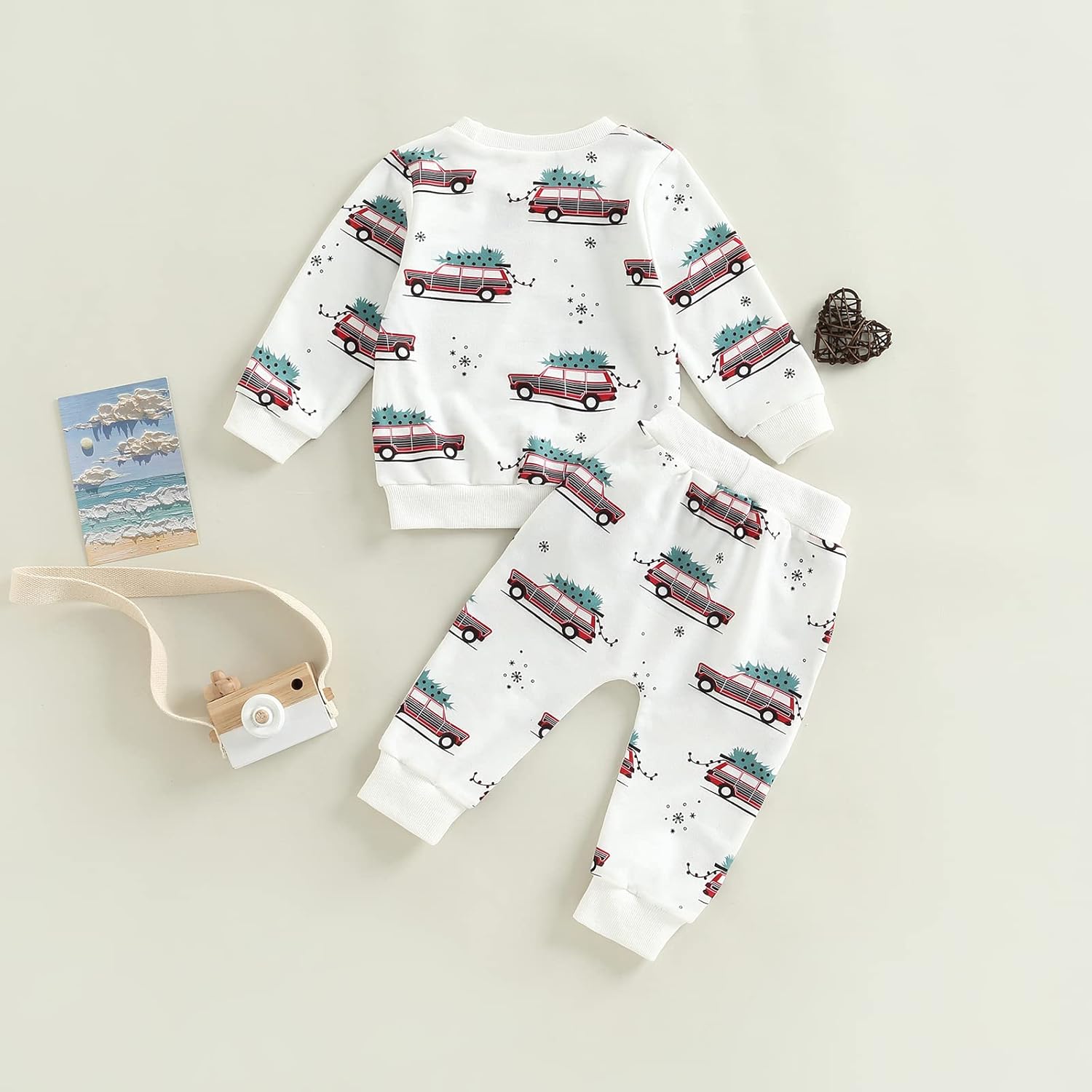 2Pcs Baby Christmas Outfit Girl Boy Xmas Car Crewneck Sweatshirt Long Sleeve Top Pants Set Fall Winter Clothes