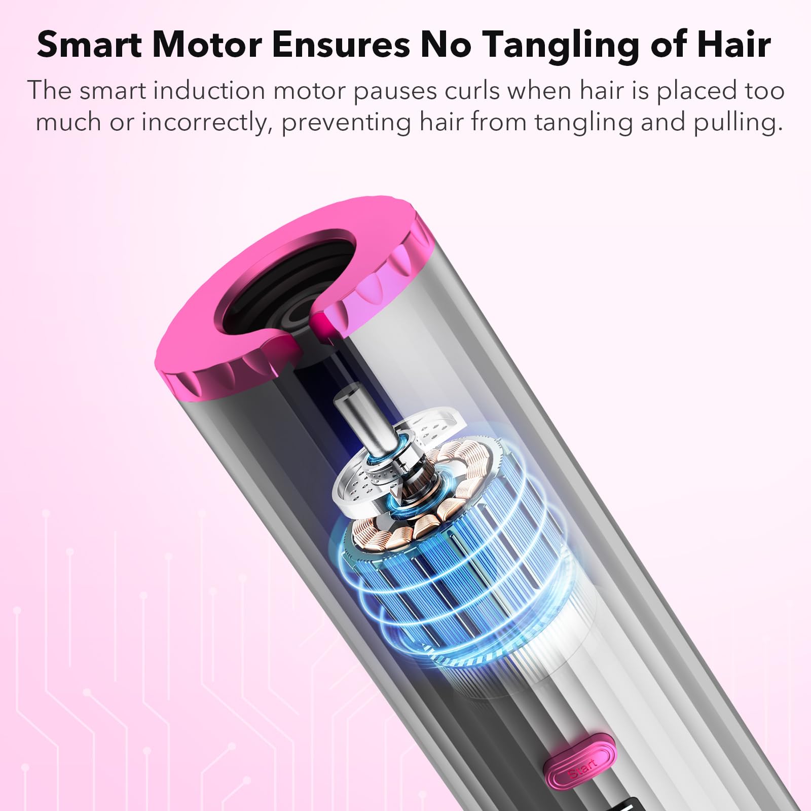 Automatischer kabelloser Lockenwickler, Farbverlauf Rosa - 6 Heizstufen, schnelles Aufheizen 60s, Auto Hair Wrap & Tangle-Free, Nano-Keramik- & Turmalin-Beschichtung für glänzendes Haar, tragbarer