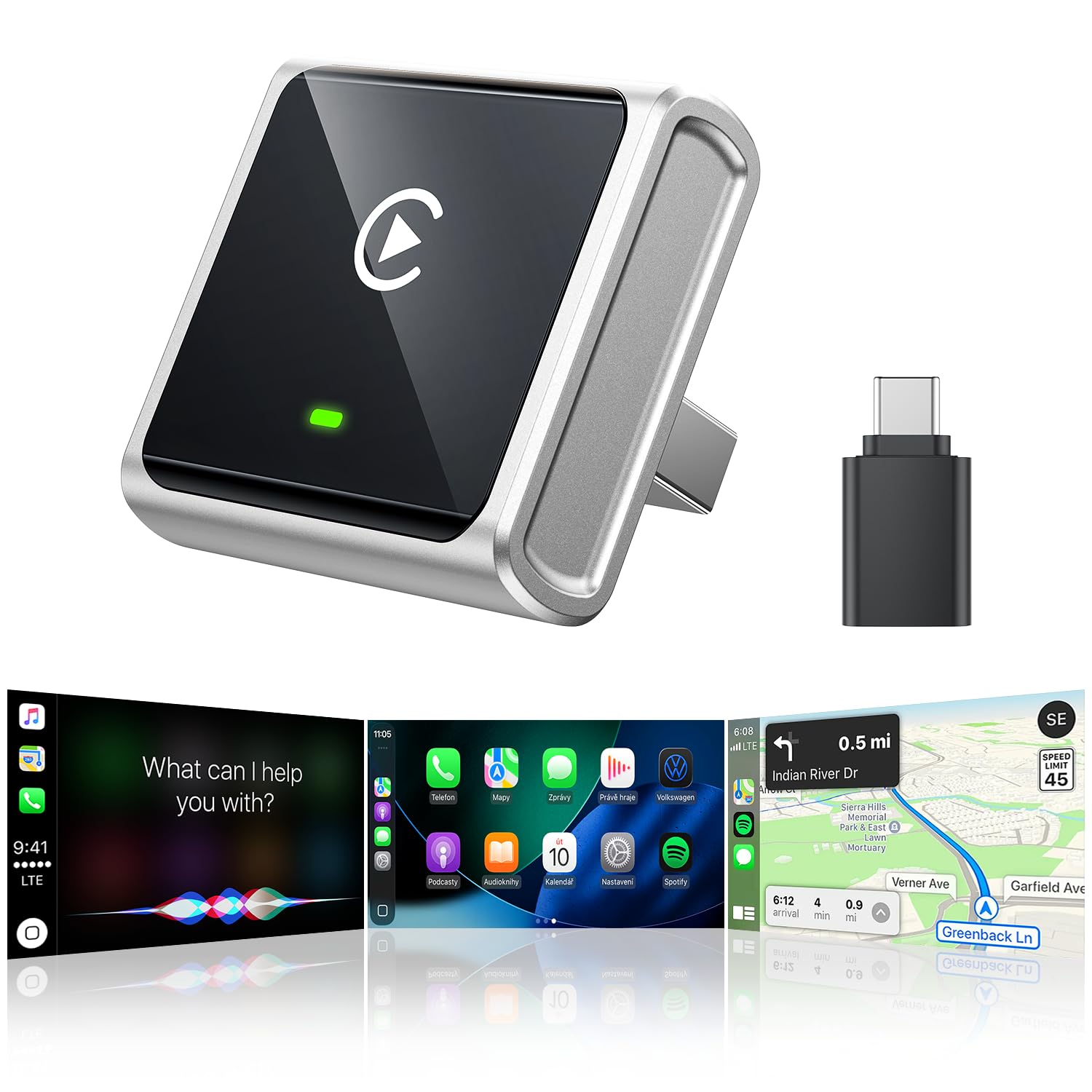 Photo 1 of Houflody Wireless CarPlay Adapter for Apple iPhone iOS 10+, (2026 Upgrade) Mini Aluminium CarPlay Adapter Converts Wired to Wireless, Plug & Play, Auto Connect Fast and Stable, with USB-C, Silver